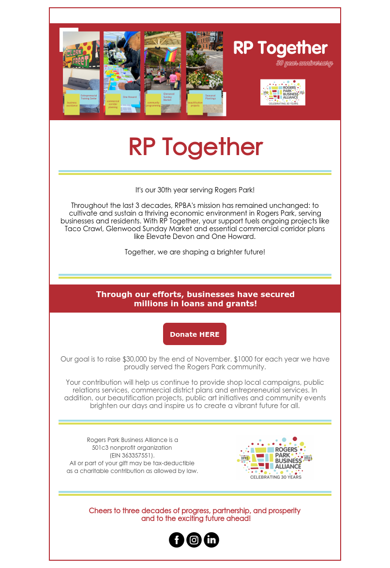 RP Together &#8211; 30 Years Anniversary Fundraiser, rogers-park-business-alliance